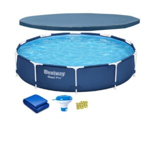 Piscina cu cadru meltalic Bestway Steel Pro, D305xH76, prelata acoperis, prelata suport, dozator clor, kit reparatie