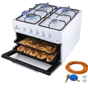 Mini aragaz 2 in 1, cuptor electric, 4 ochiuri, emailat, capacitate cuptor 48L, reductor + furtun, Alb