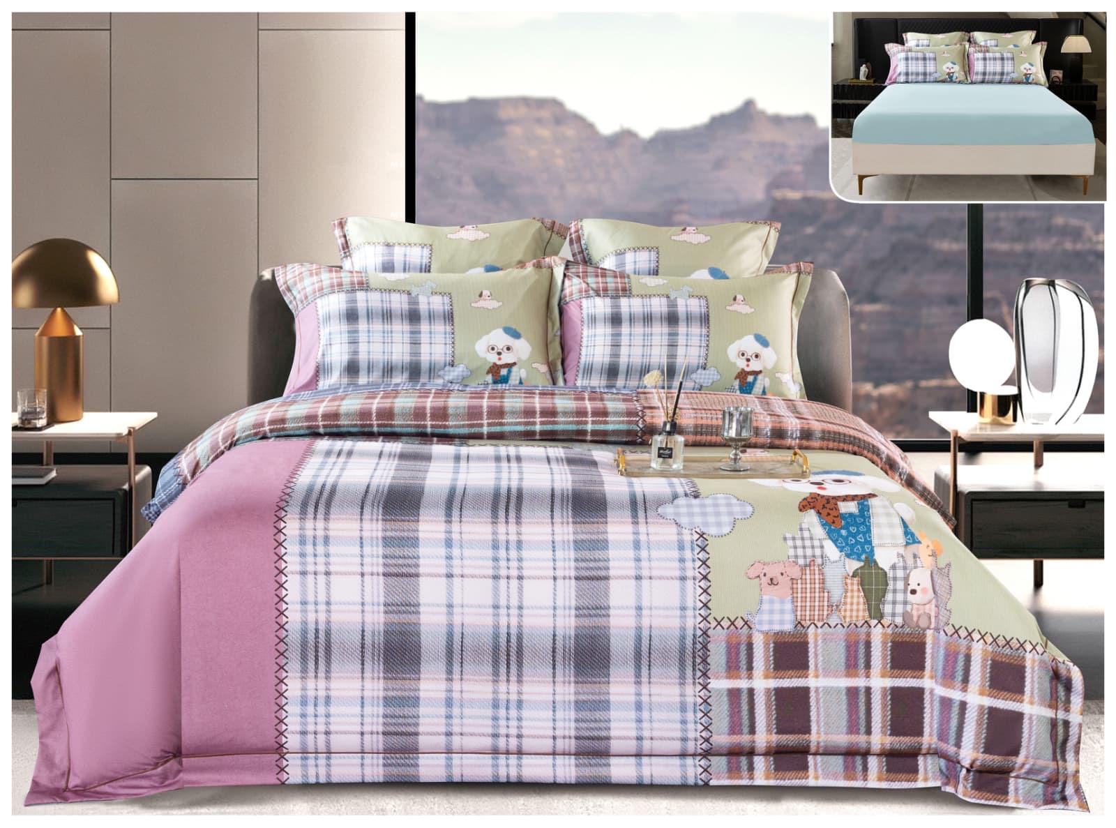 Lenjerie de pat din satin gros, 6 piese, design modern Lenjerie de pat din satin gros, 6 piese, design modern