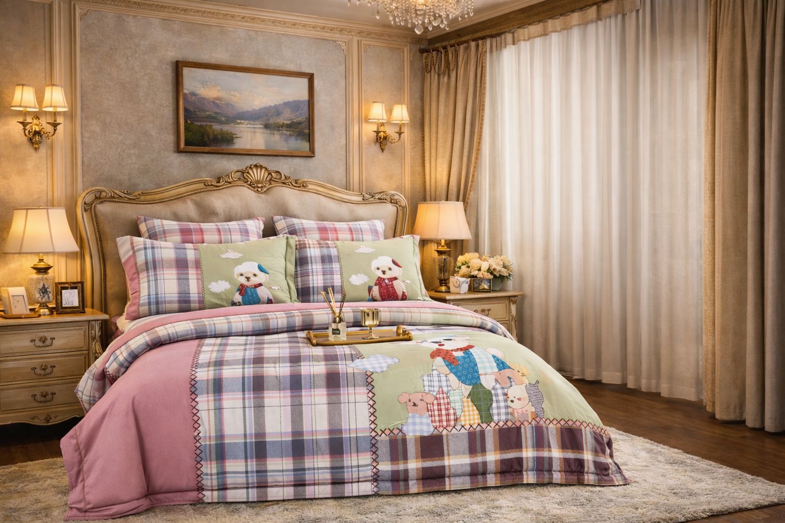 Lenjerie de pat din satin gros, 6 piese, design modern Lenjerie de pat din satin gros, 6 piese, design modern
