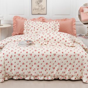 Lenjerie de pat din satin gros, 6 piese, model floral