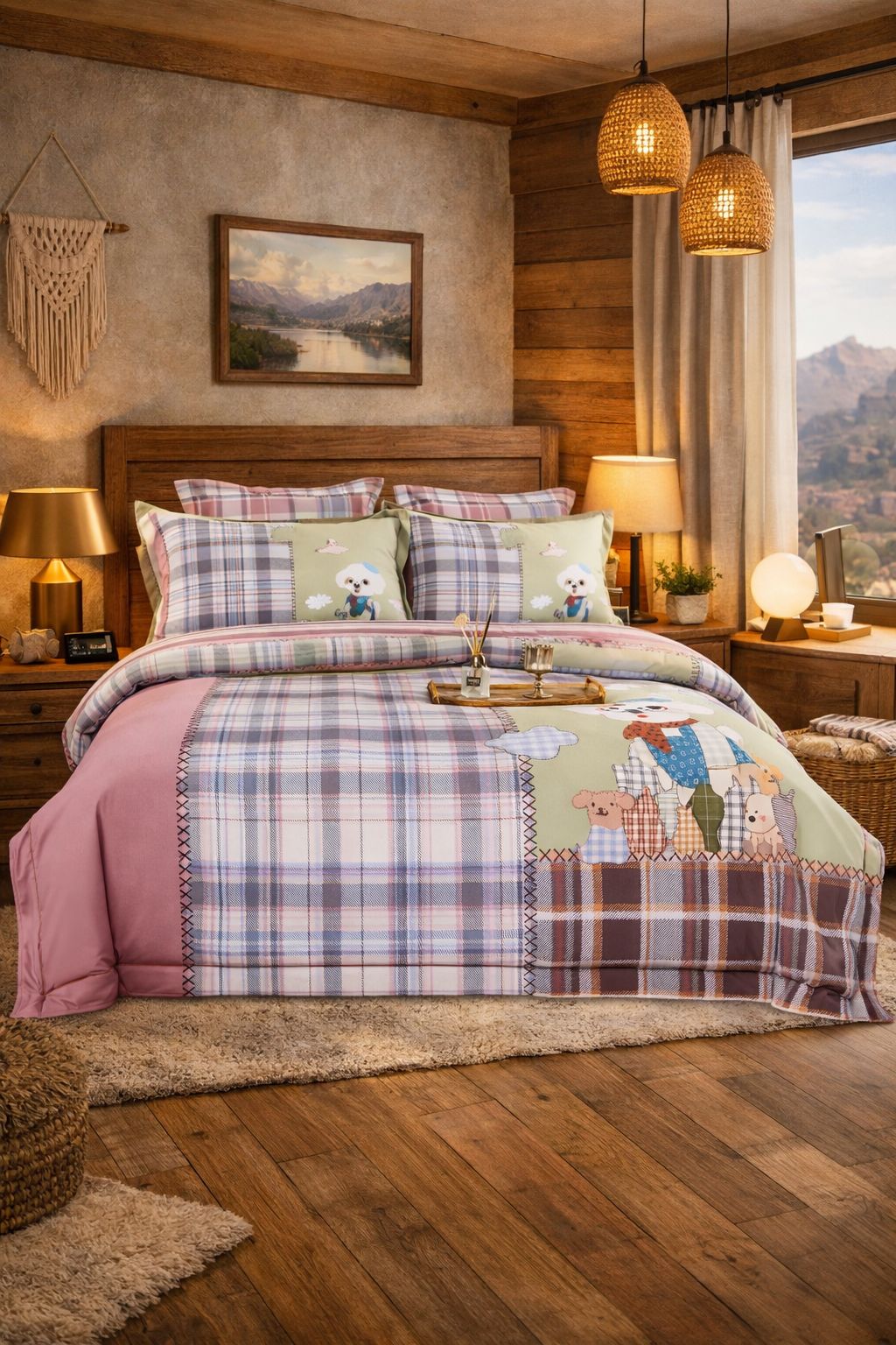 Lenjerie de pat din satin gros, 6 piese, design modern Lenjerie de pat din satin gros, 6 piese, design modern