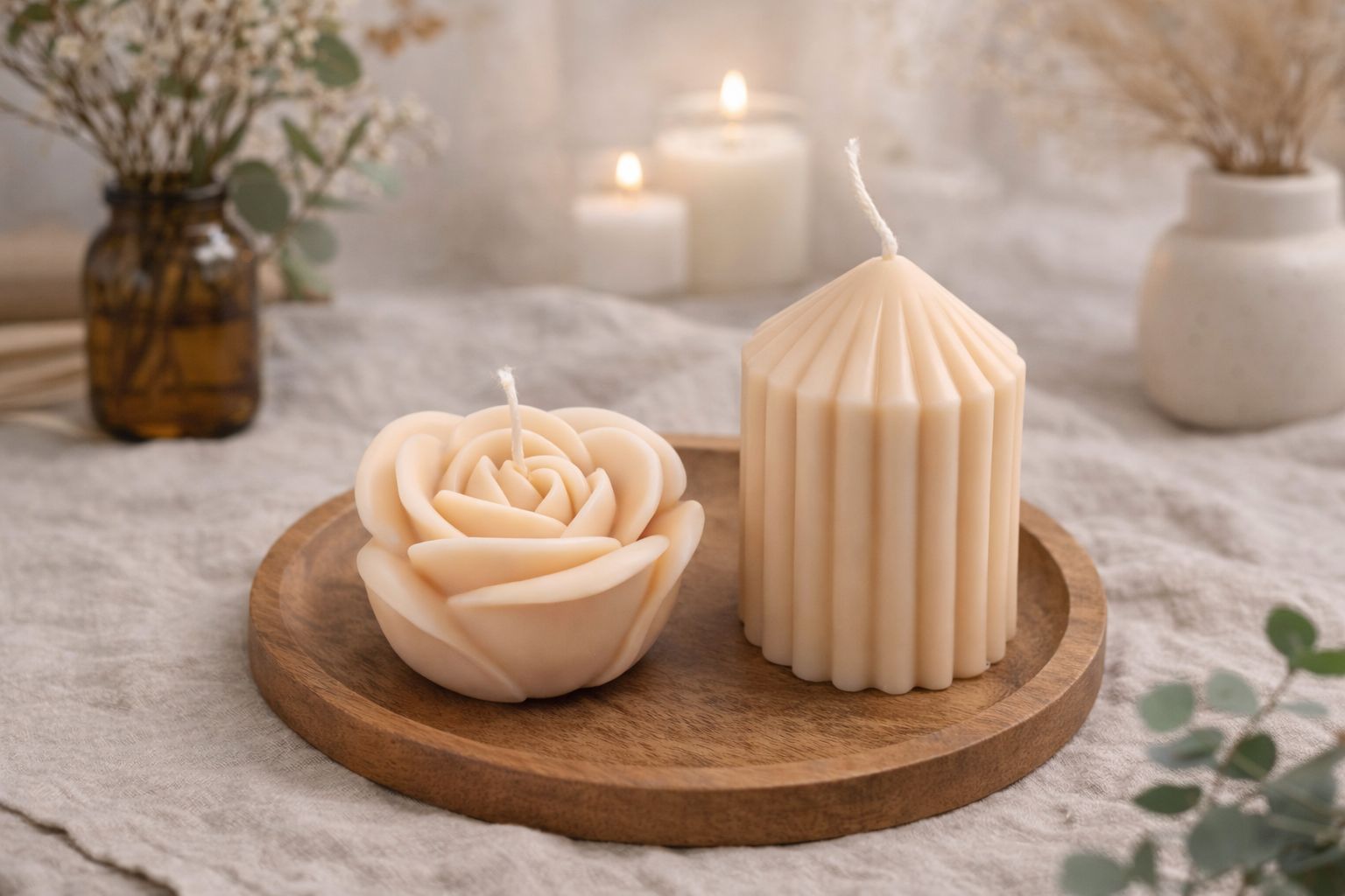 Set 2 lumânări decorative handmade din ceară naturală de soia – parfum Cashmere Woods